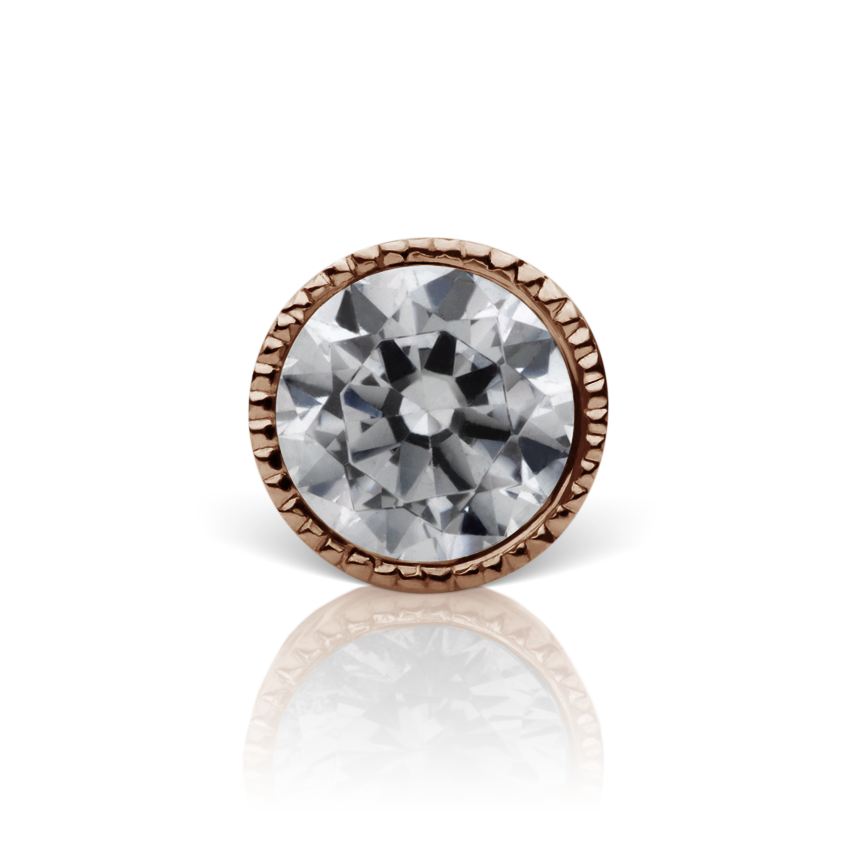 Cubic Zirconia Engraved Cup Threaded Stud Earring With Titanium Backing