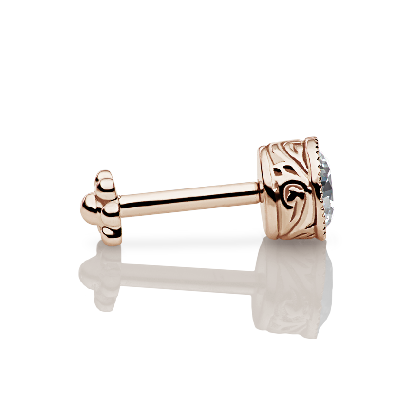 Cubic Zirconia Engraved Cup Threaded Stud Earring With Titanium Backing