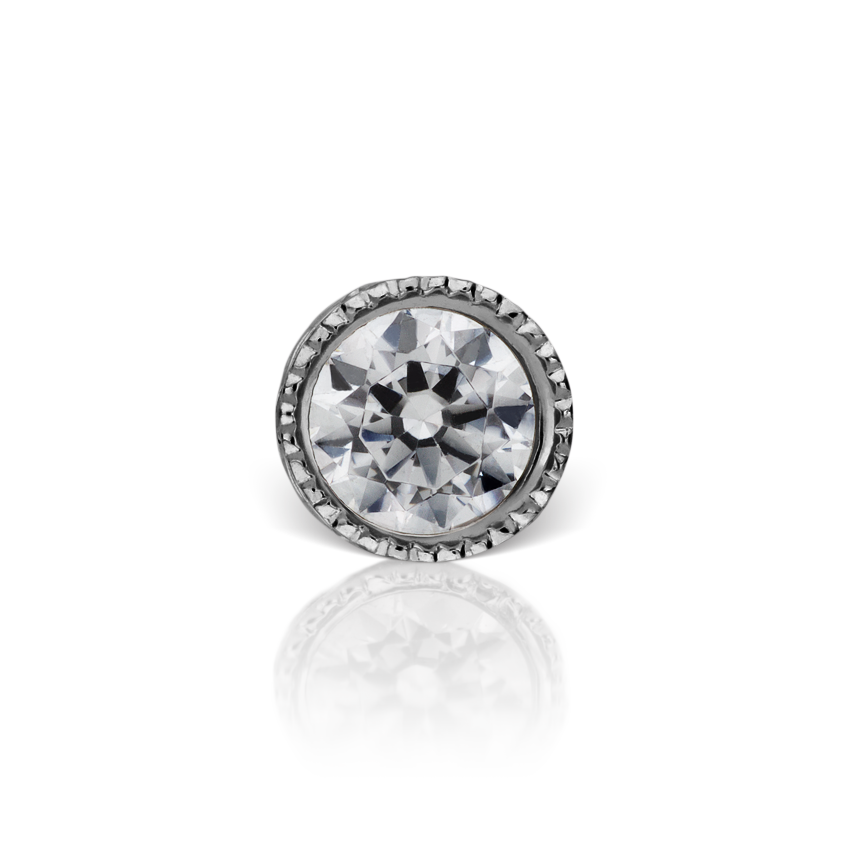 Cubic Zirconia Engraved Cup Threaded Stud Earring With Titanium Backing