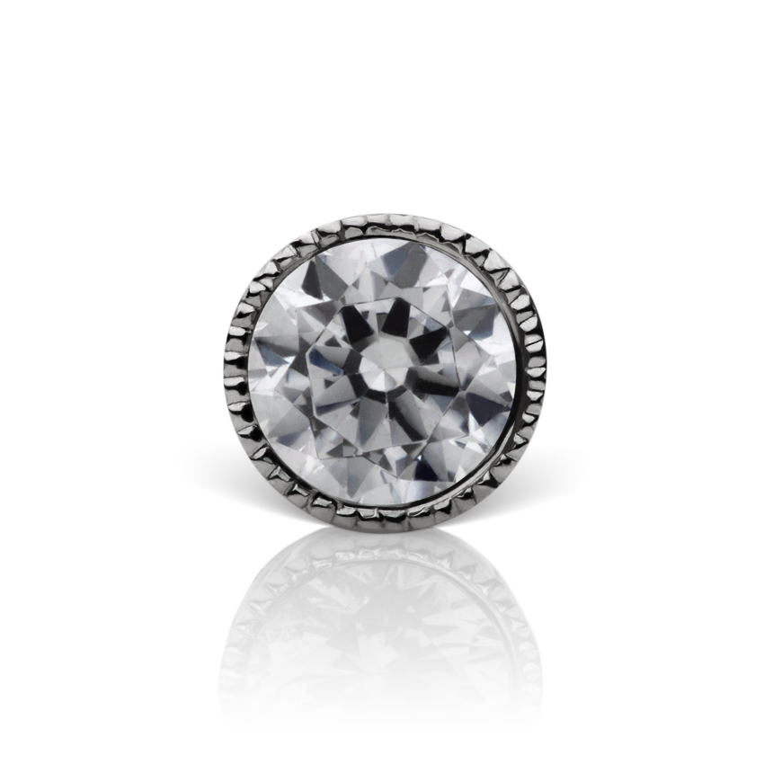 Cubic Zirconia Engraved Cup Threaded Stud Earring With Titanium Backing