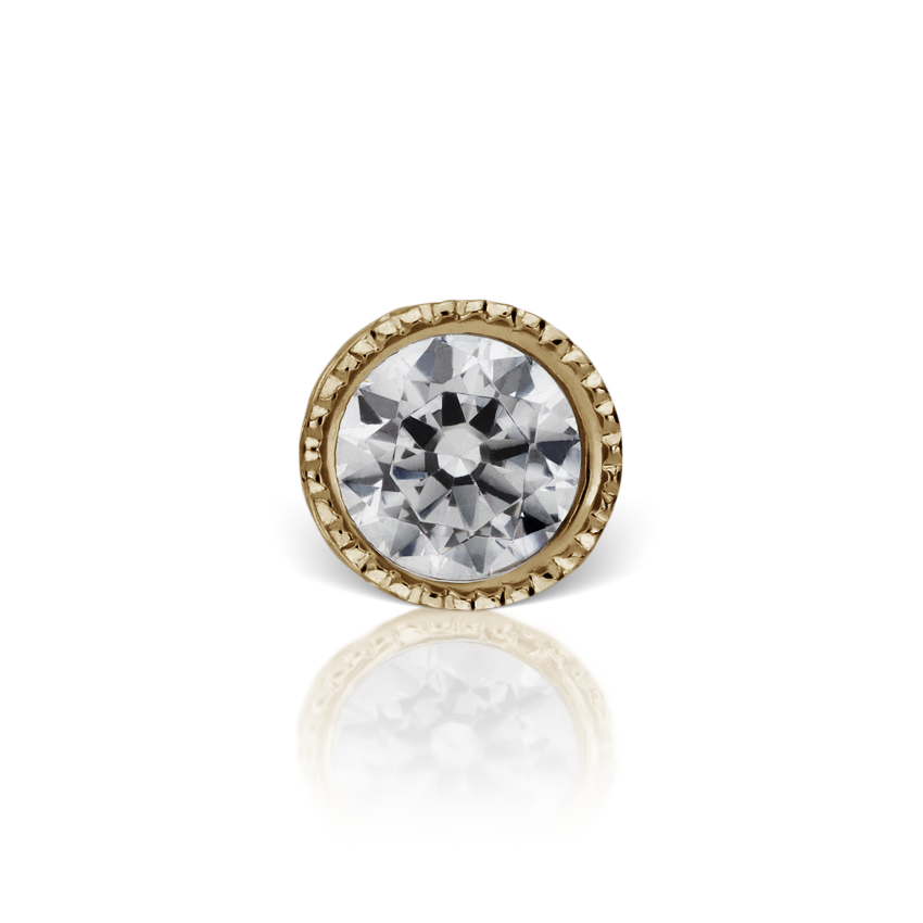 Cubic Zirconia Engraved Cup Threaded Stud Earring With Titanium Backing