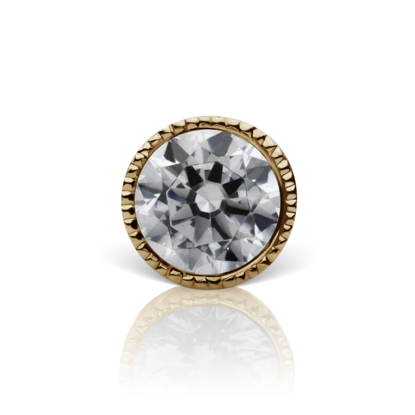 Cubic Zirconia Engraved Cup Threaded Stud Earring With Titanium Backing