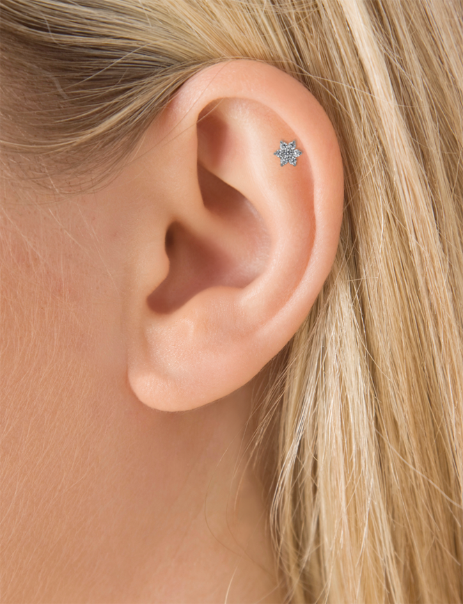 Cubic Zirconia Flower Threaded Stud Earring With Titanium Backing