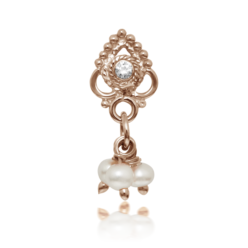 Diamond Ajna with Pearl Dangle Threaded Stud Earring With Titanium Backing