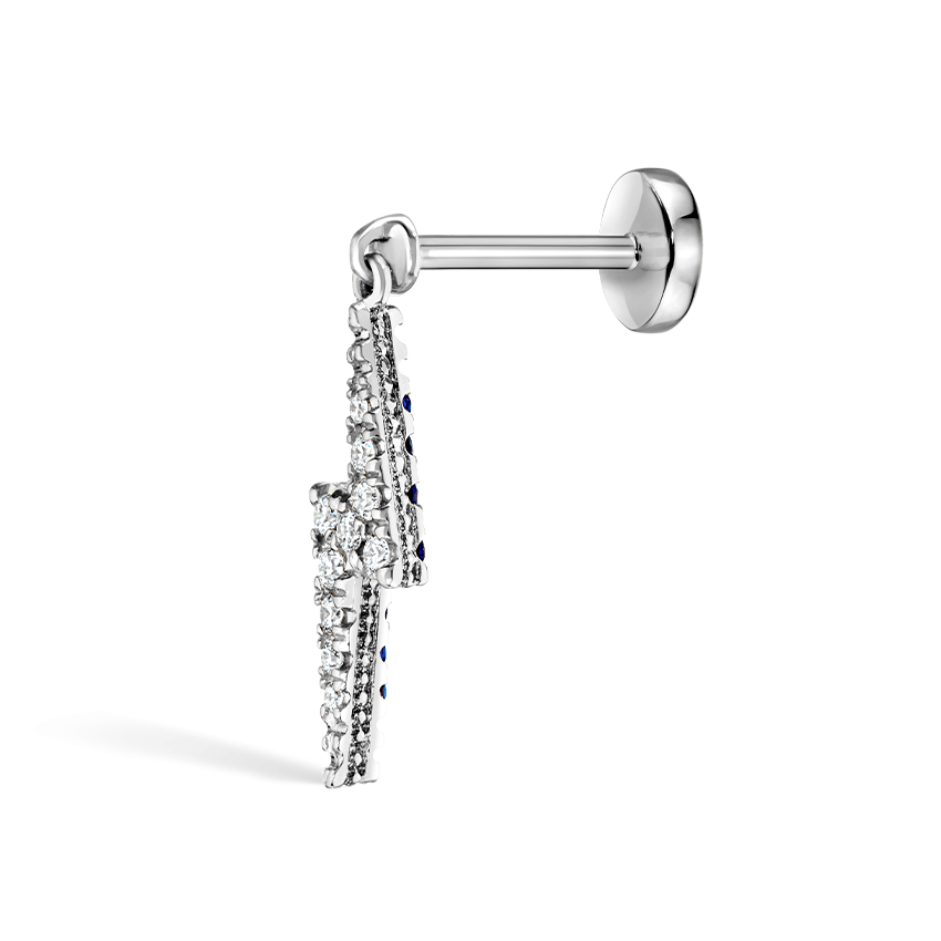 Diamond and Sapphire Lightning Bolt Threaded Charm Earring