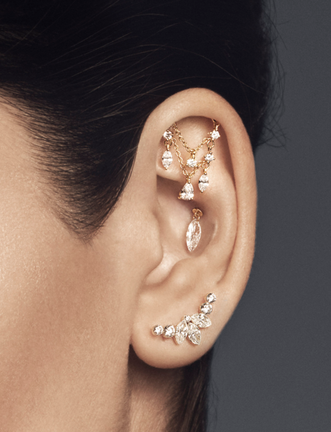 Diamond Drape Chandelier Threaded Stud Earring