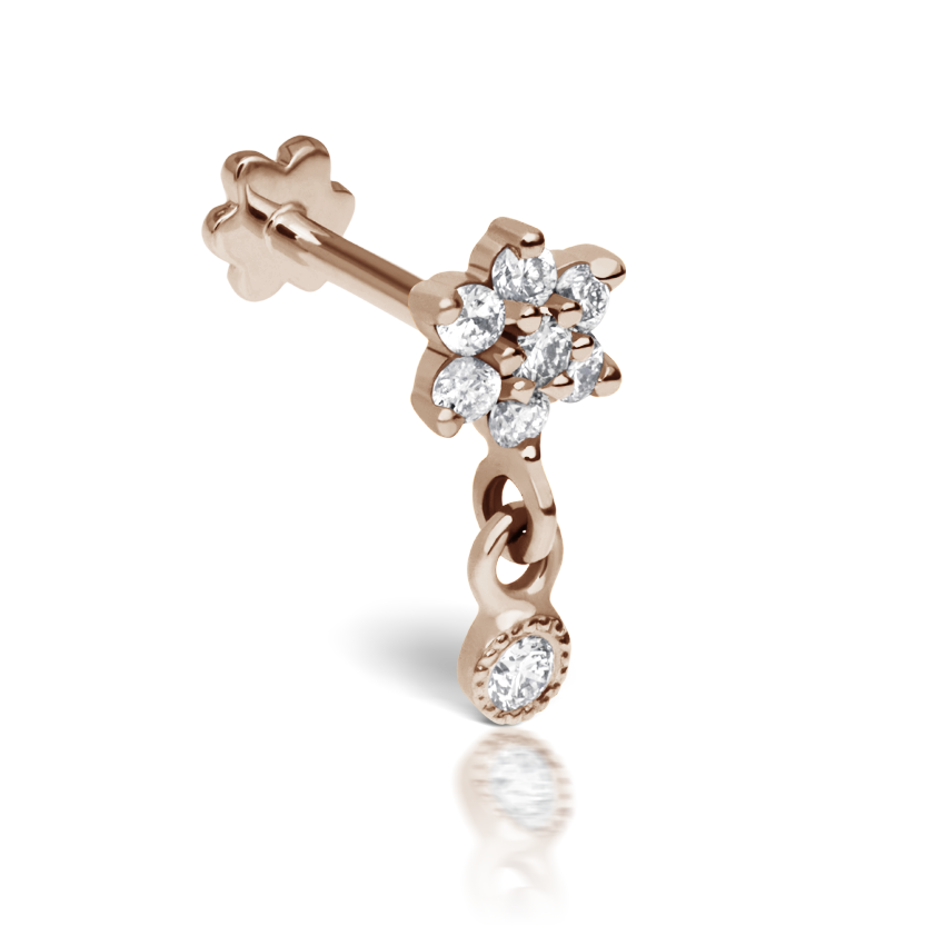 Diamond Flower with Dangle Threaded Stud Earring With Titanium Backing