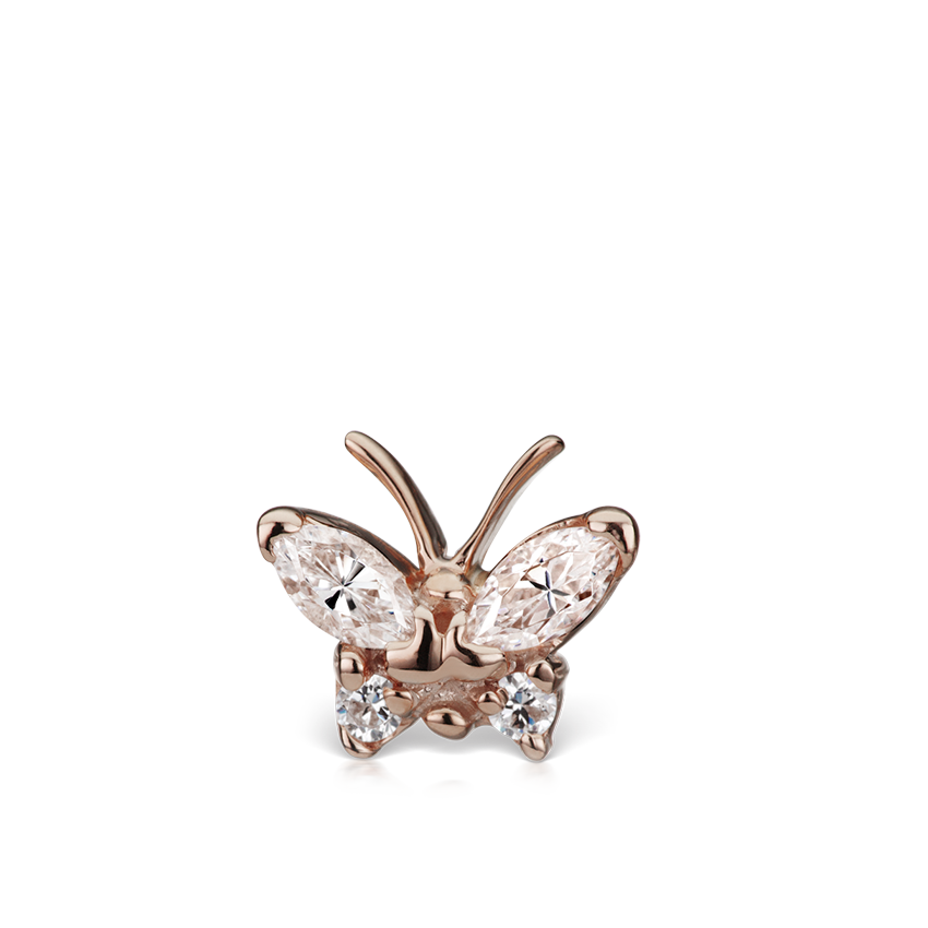 Diamond Marquise Butterfly Threaded Stud Earring With Titanium Backing