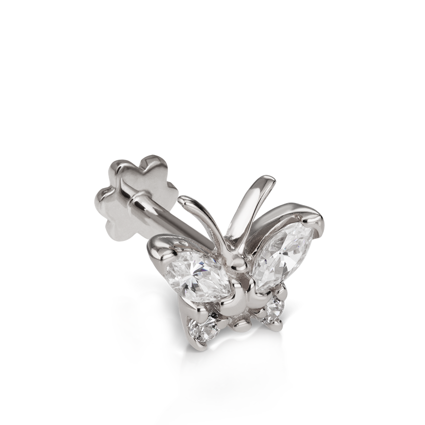 Diamond Marquise Butterfly Threaded Stud Earring With Titanium Backing