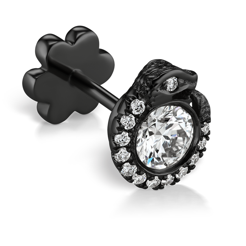 Diamond Pavé Ouroboros Threaded Stud Earring