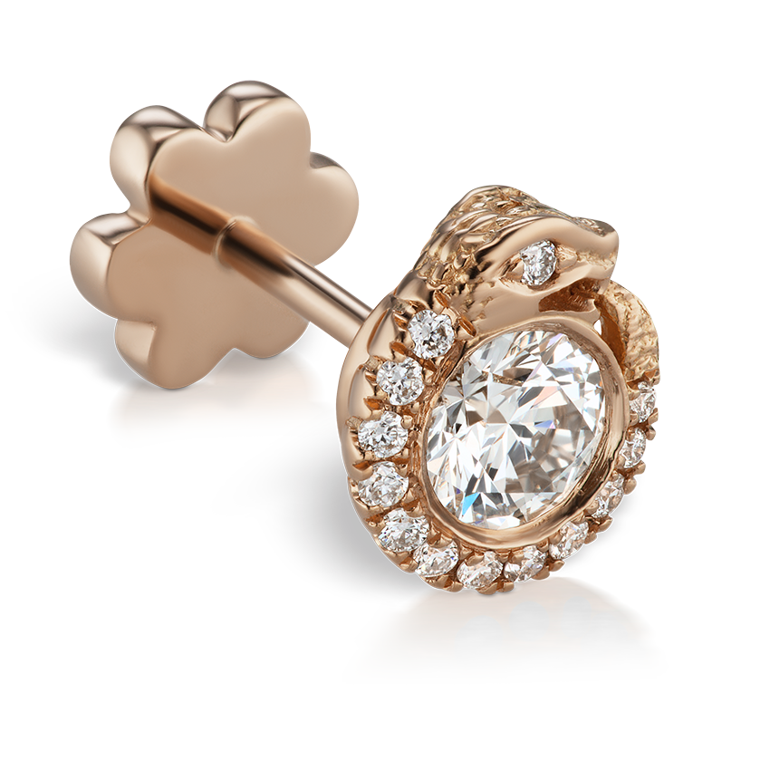 Diamond Pavé Ouroboros Threaded Stud Earring With Titanium Backing