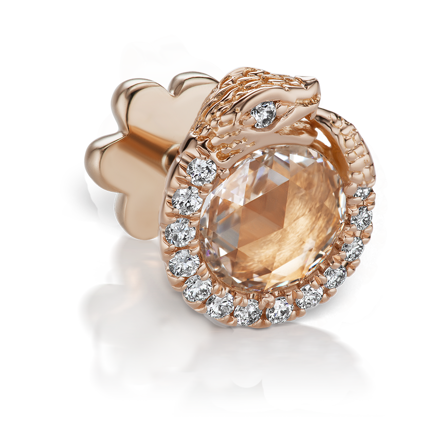 Diamond Pavé Ouroboros Threaded Stud Earring With Titanium Backing