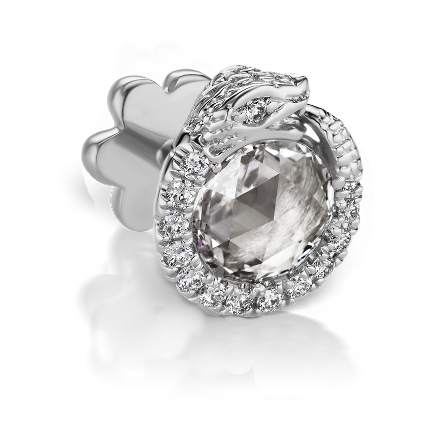 Diamond Pavé Ouroboros Threaded Stud Earring