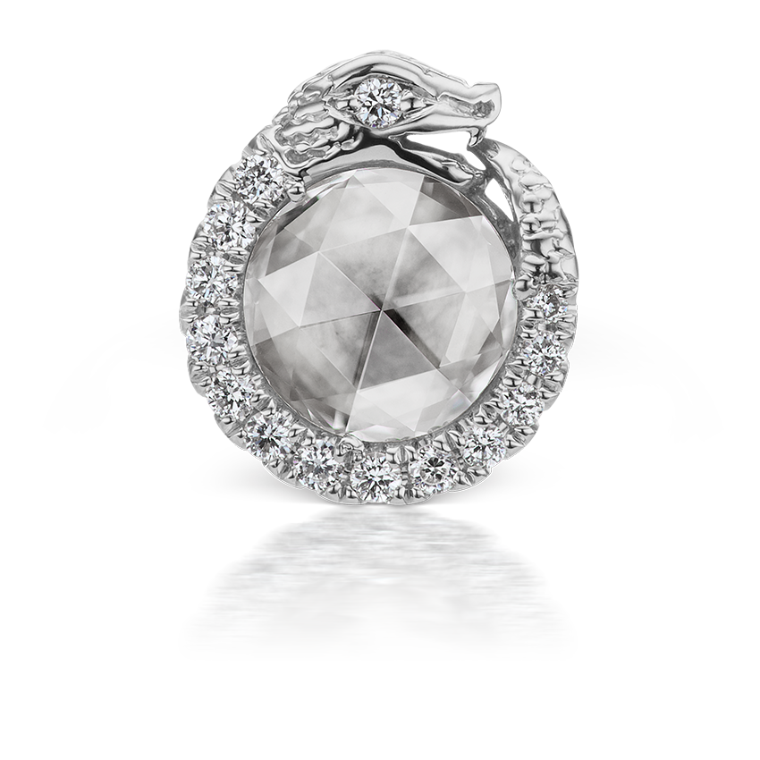 Diamond Pavé Ouroboros Threaded Stud Earring With Titanium Backing