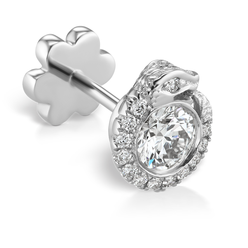 Diamond Pavé Ouroboros Threaded Stud Earring With Titanium Backing