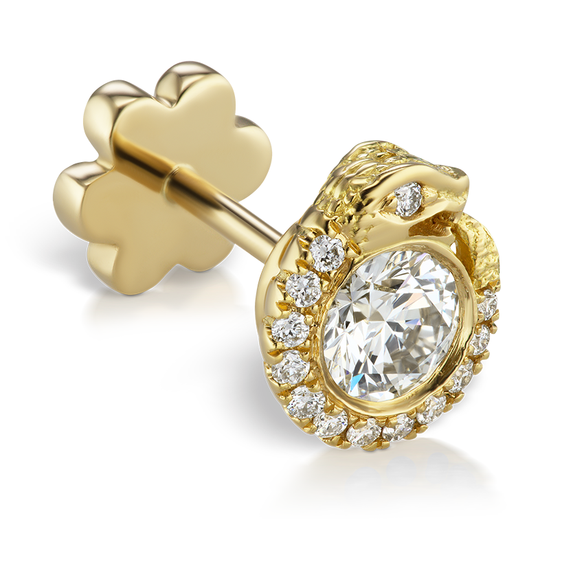 Diamond Pavé Ouroboros Threaded Stud Earring