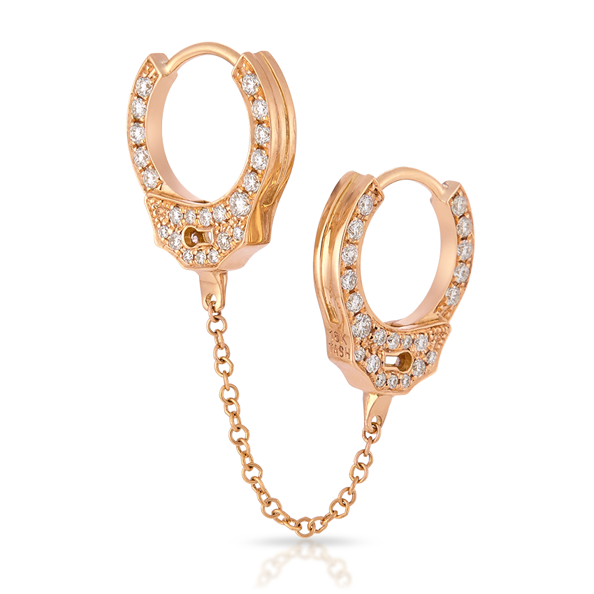 Double-sided Diamond Handcuff with Medium Chain Hoop Earring