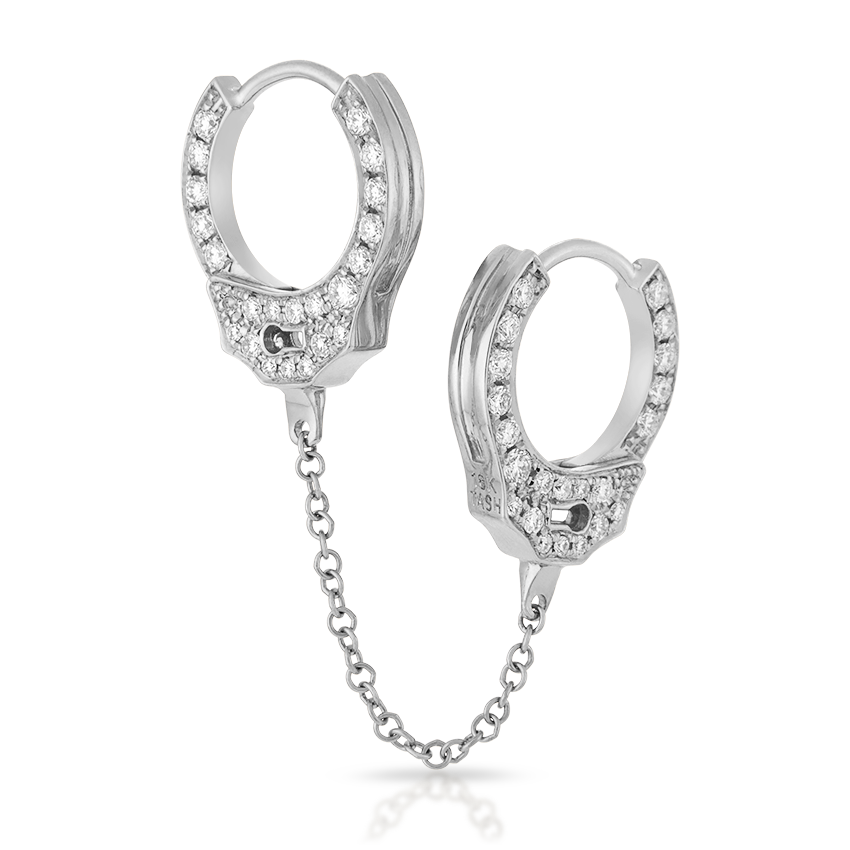 Double-sided Diamond Handcuff with Medium Chain Hoop Earring