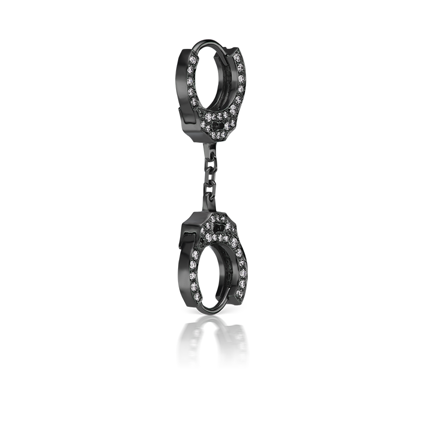 Double-sided Diamond Handcuff Hoop Earring with Short Chain