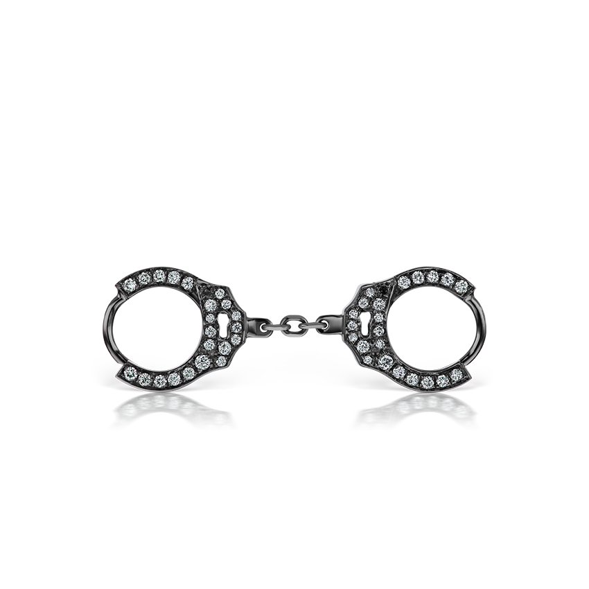 Double-sided Diamond Handcuff Hoop Earring with Short Chain