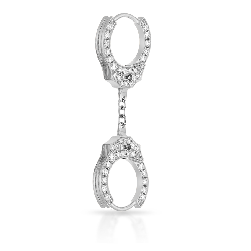 Double-sided Diamond Handcuff Hoop Earring with Short Chain