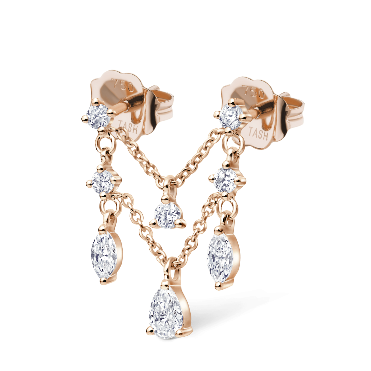 Prong Set Round Diamond and Pear Trinity Orbital Earring