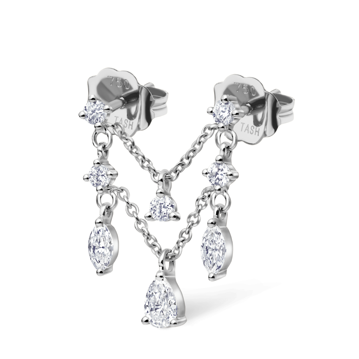 Prong Set Round Diamond and Pear Trinity Orbital Earring