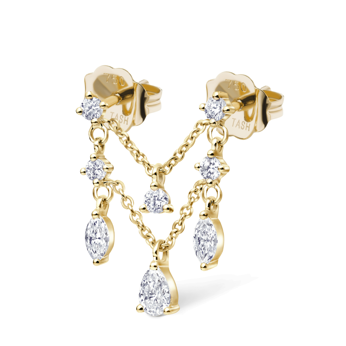 Prong Set Round Diamond and Pear Trinity Orbital Earring