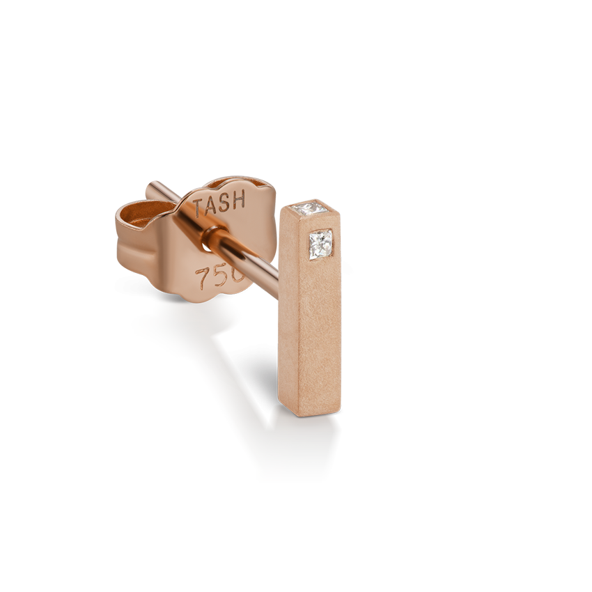 Matte Square Three Diamond End Bar Stud Earring
