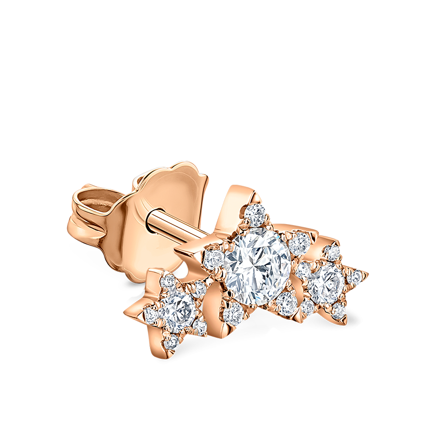 Diamond Three Star Garland Stud Earring