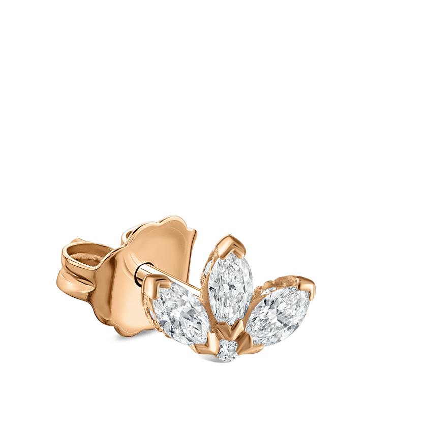 Engraved Diamond Lotus Stud Earring