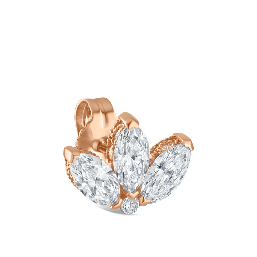 Engraved Diamond Lotus Stud Earring