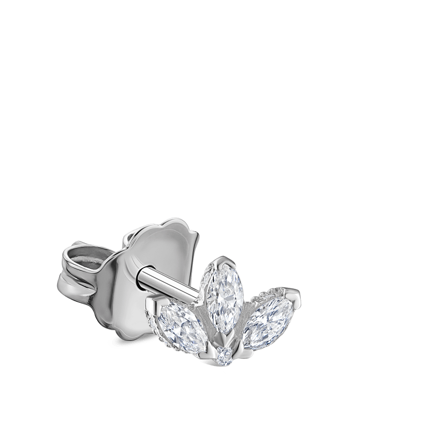 Engraved Diamond Lotus Stud Earring