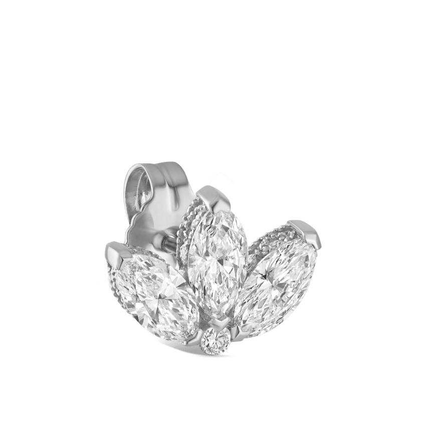 Engraved Diamond Lotus Stud Earring