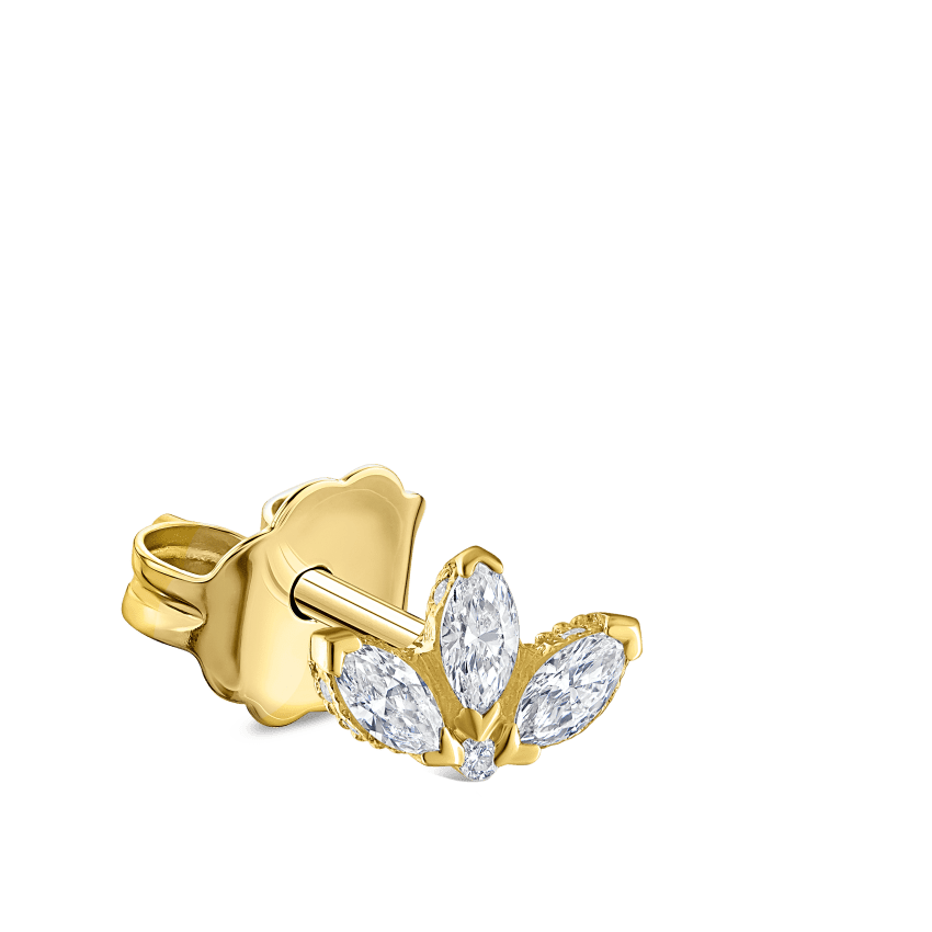 Engraved Diamond Lotus Stud Earring