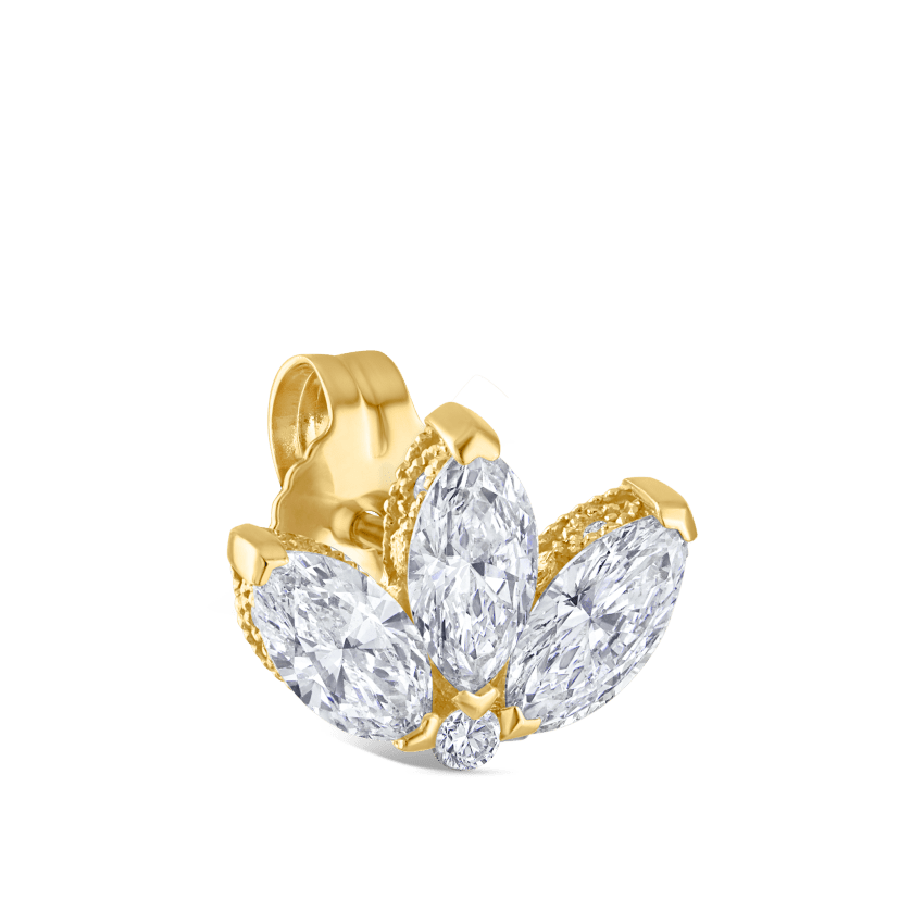 Engraved Diamond Lotus Stud Earring
