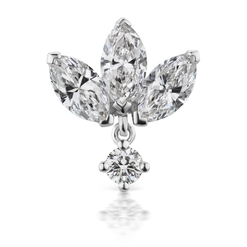 Diamond Engraved Lotus Dangle Stud Earring