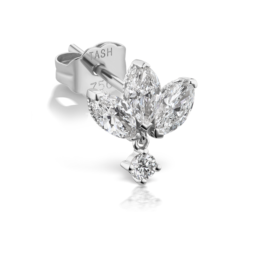 Diamond Engraved Lotus Dangle Stud Earring