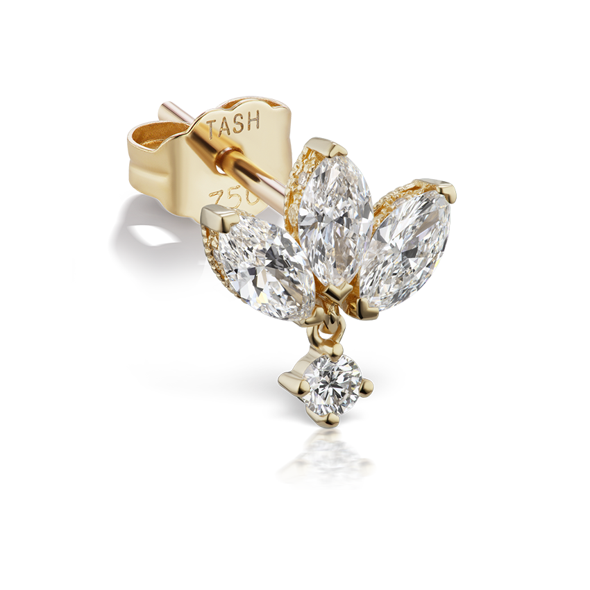 Diamond Engraved Lotus Dangle Stud Earring