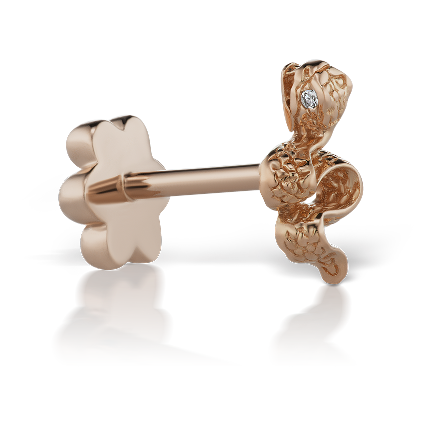 engraved-snake-with-diamond-eyes-threaded-stud-earring-rose-gold-5mm-left-5mm-rose-gold-xsnegd-rg-w5-l-c