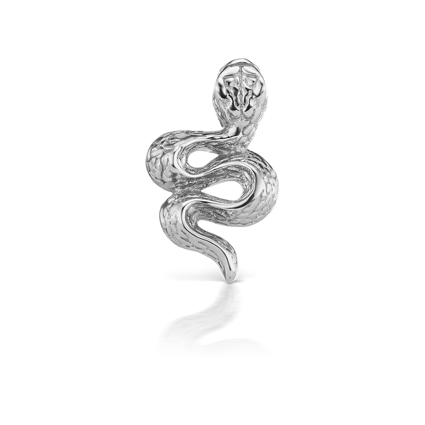 Engraved Snake with Diamond Eyes Threaded Stud Earring With Titanium Backing
