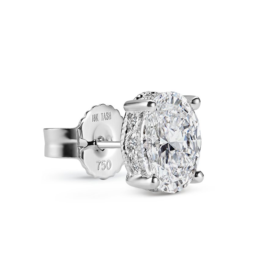 Oval Diamond Engraved Stud Earring