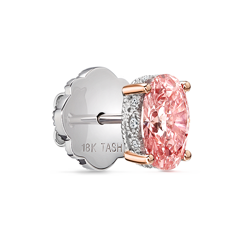 Engraved Pink Oval Diamond Stud Earring