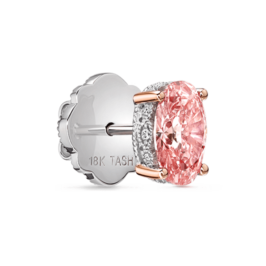 Engraved Pink Oval Diamond Stud Earring