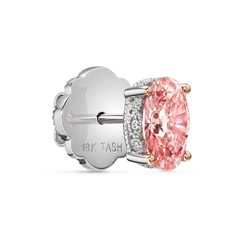 Engraved Pink Oval Diamond Stud Earring