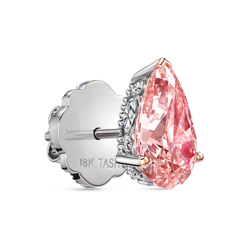 Prong Set Pink Pear Diamond, Invisible Set Filigree Stud Earring