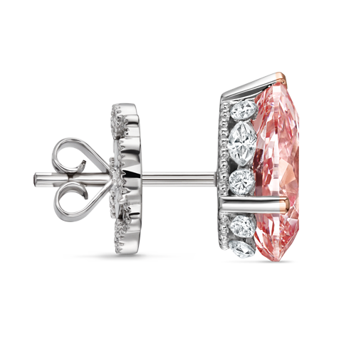 Prong Set Pink Pear Diamond, Invisible Set Filigree Stud Earring