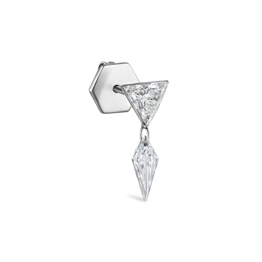 Invisible Set Triangle Diamond with Kite Diamond Dangle Stud