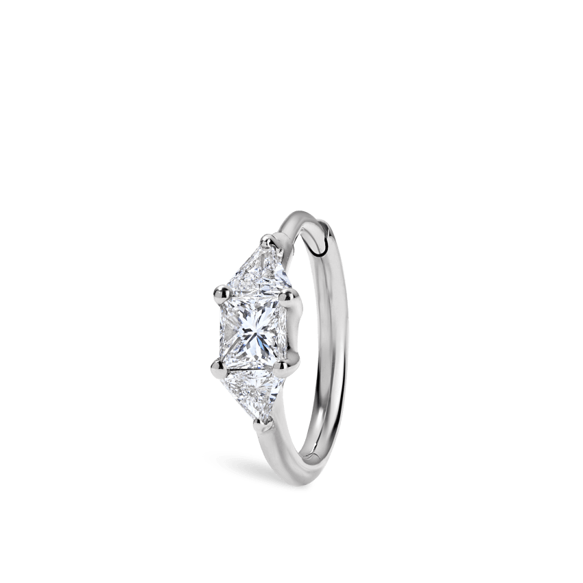 3mm Diamond Princess Triangle Hoop Earring (Non-Rotating)