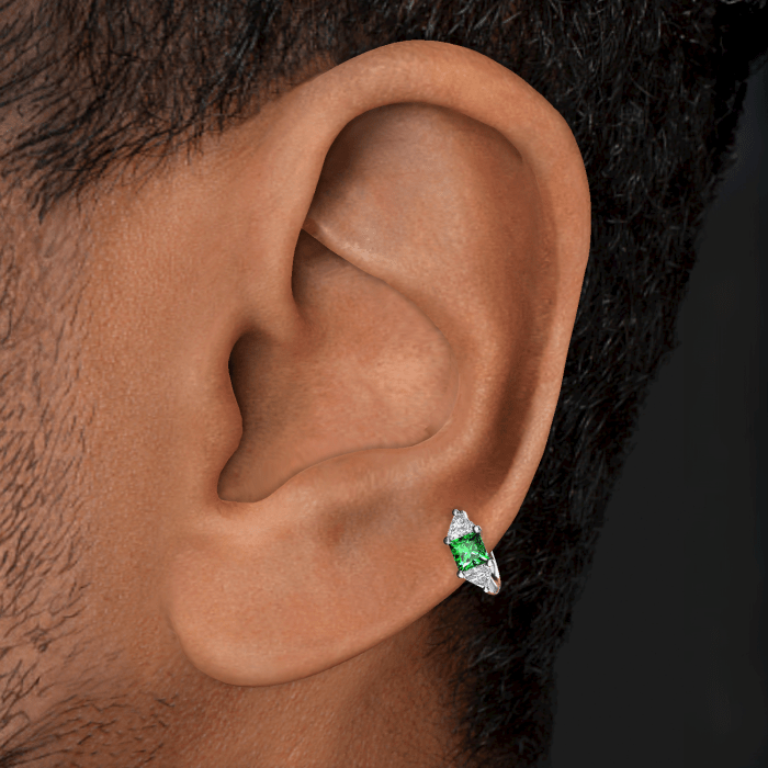 3mm Emerald and Diamond Princess Triangle Hoop (Non-Rotating)